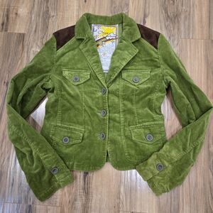La Classe Couture - Bright Green Corduroy Blazer with Brown Faux-Suede Accents